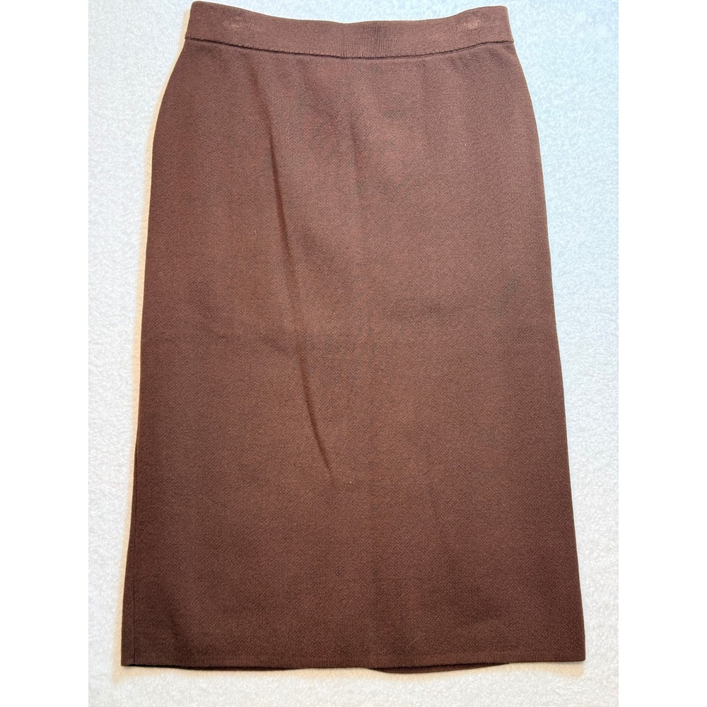 Talbots Petite Brown Cotton Blend Knit Pencil Skirt Back Vent Size P